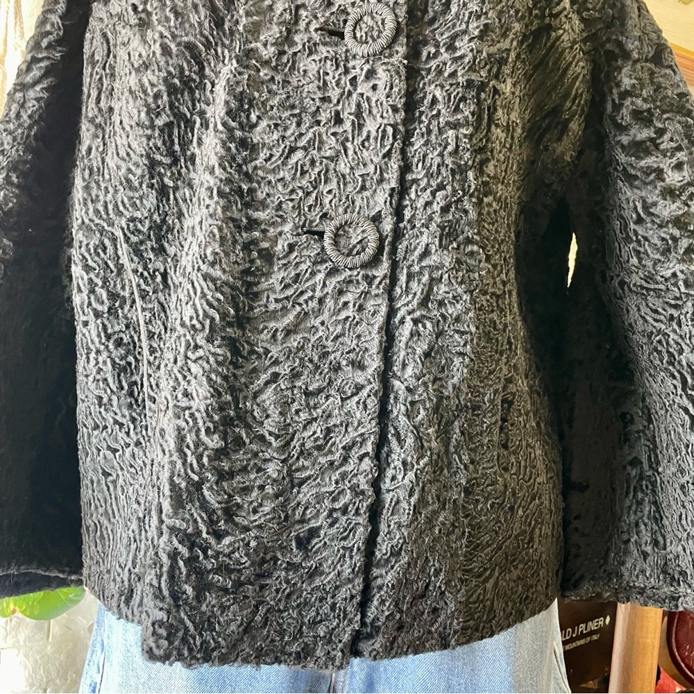 Vintage 1960s Persian Lamb Cropped Coat with Mink Collar - Picture 8 of 15